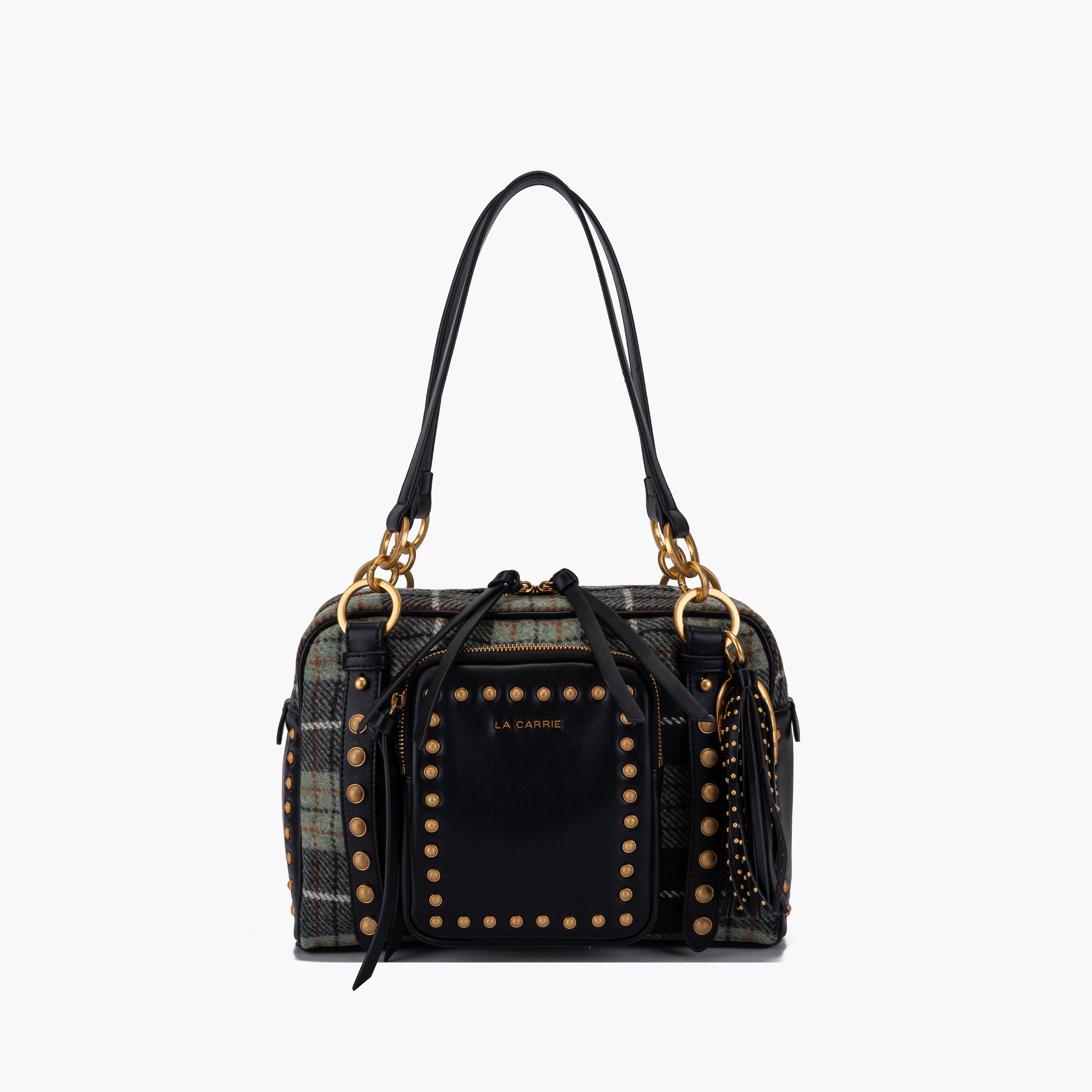 Borsa a spalla tessuto scozzese verde e nero  La Carrie