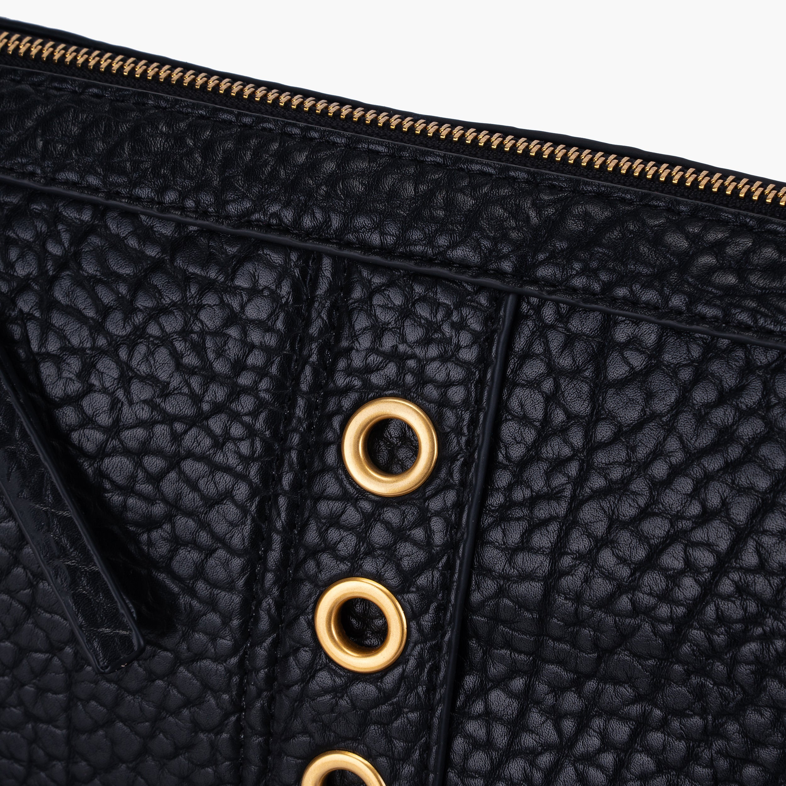 Borsa a spalla media, mezza luna con frange nera La Carrie