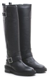 Stivale bIker nero con zip centrale e pelle martellata Via Roma 15