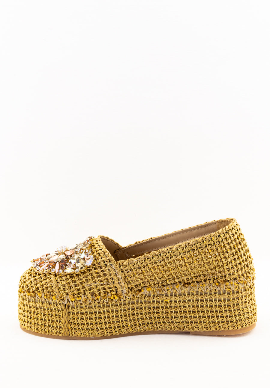 Espadrilles in rafia naturale con accessorio gioiello Fiorina