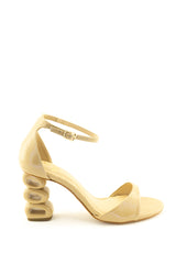 Sandalo alto beige lucido con tacco lavorato Valini Roma