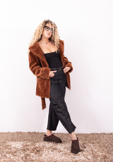 Cappotto Reversibile con Cintura Toffee | Effetto Merino e Faux Suede Urbancode