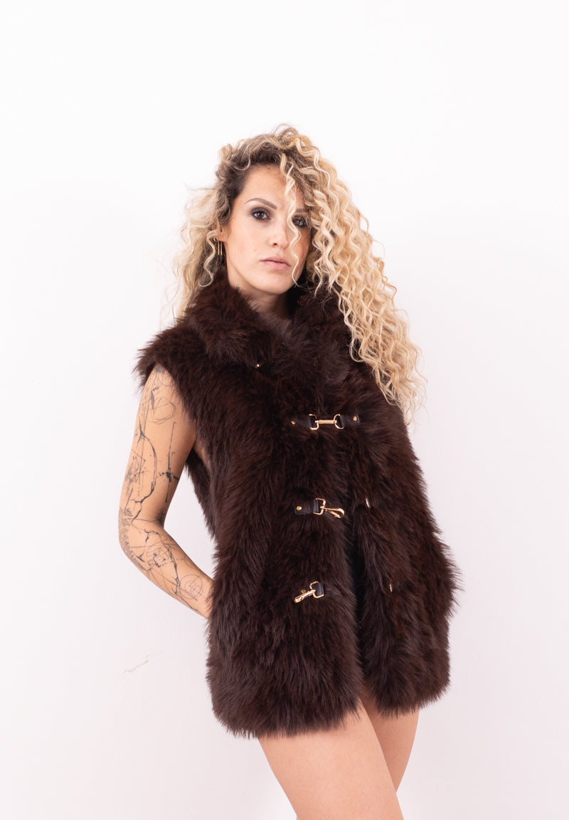 Gilet Reversibile in Eco Pelliccia e Faux Suede Caramel | Urbancode London