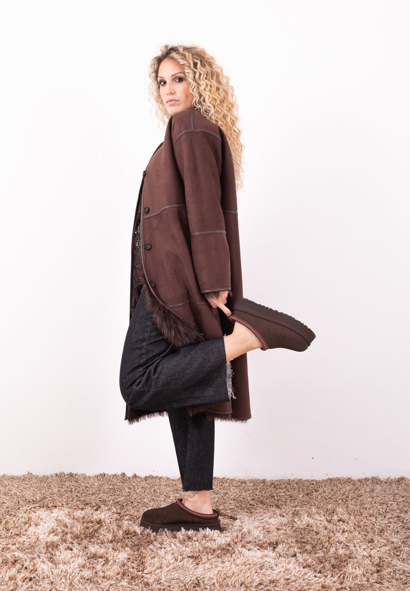 Cappotto Reversibile Faux Toscana Choc | Ecopelle Scamosciata e Pelliccia Urbancode