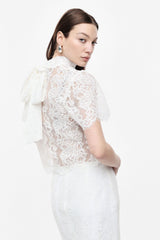 Top Corto Imperial bianco in Pizzo – Collo Alto e Maniche Corte