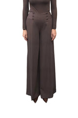 Pantaloni Donna Silence Limited Flare Raye Marrone – Pantalone Flared Gessato a Vita Alta