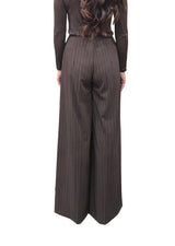 Pantaloni Donna Silence Limited Flare Raye Marrone – Pantalone Flared Gessato a Vita Alta