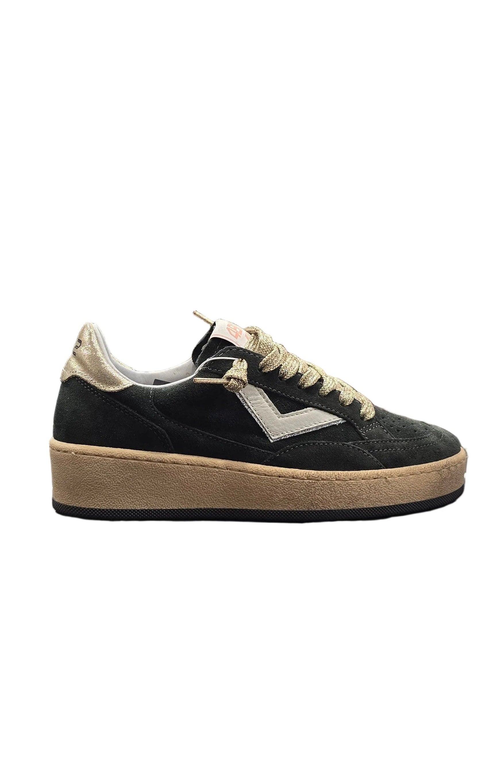 Sneakers Donna 4B12 Playnewsky verde – Platform 3 cm in Camoscio con Dettagli Lurex Oro
