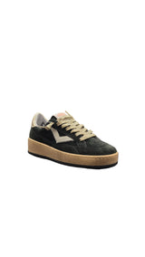 Sneakers Donna 4B12 Playnewsky verde – Platform 3 cm in Camoscio con Dettagli Lurex Oro