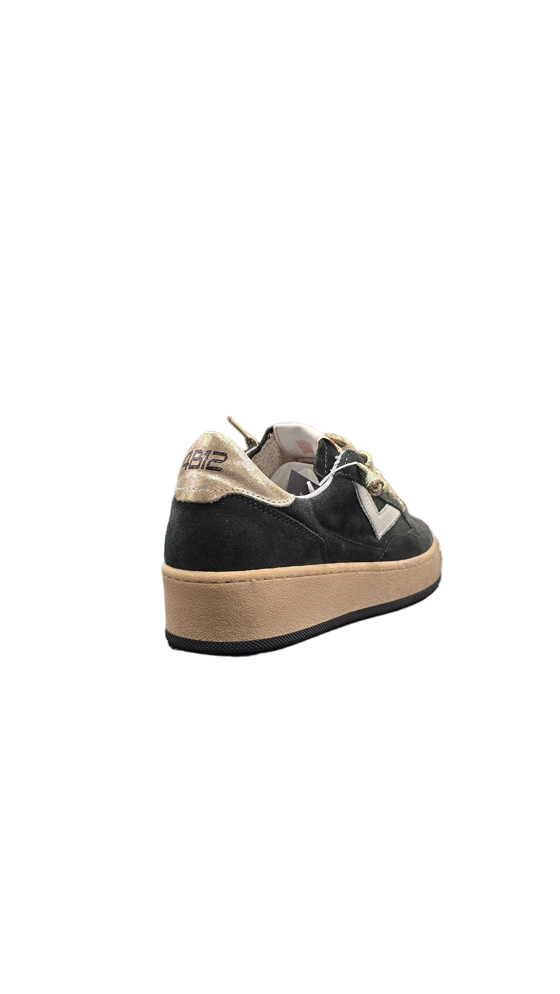 Sneakers Donna 4B12 Playnewsky verde – Platform 3 cm in Camoscio con Dettagli Lurex Oro