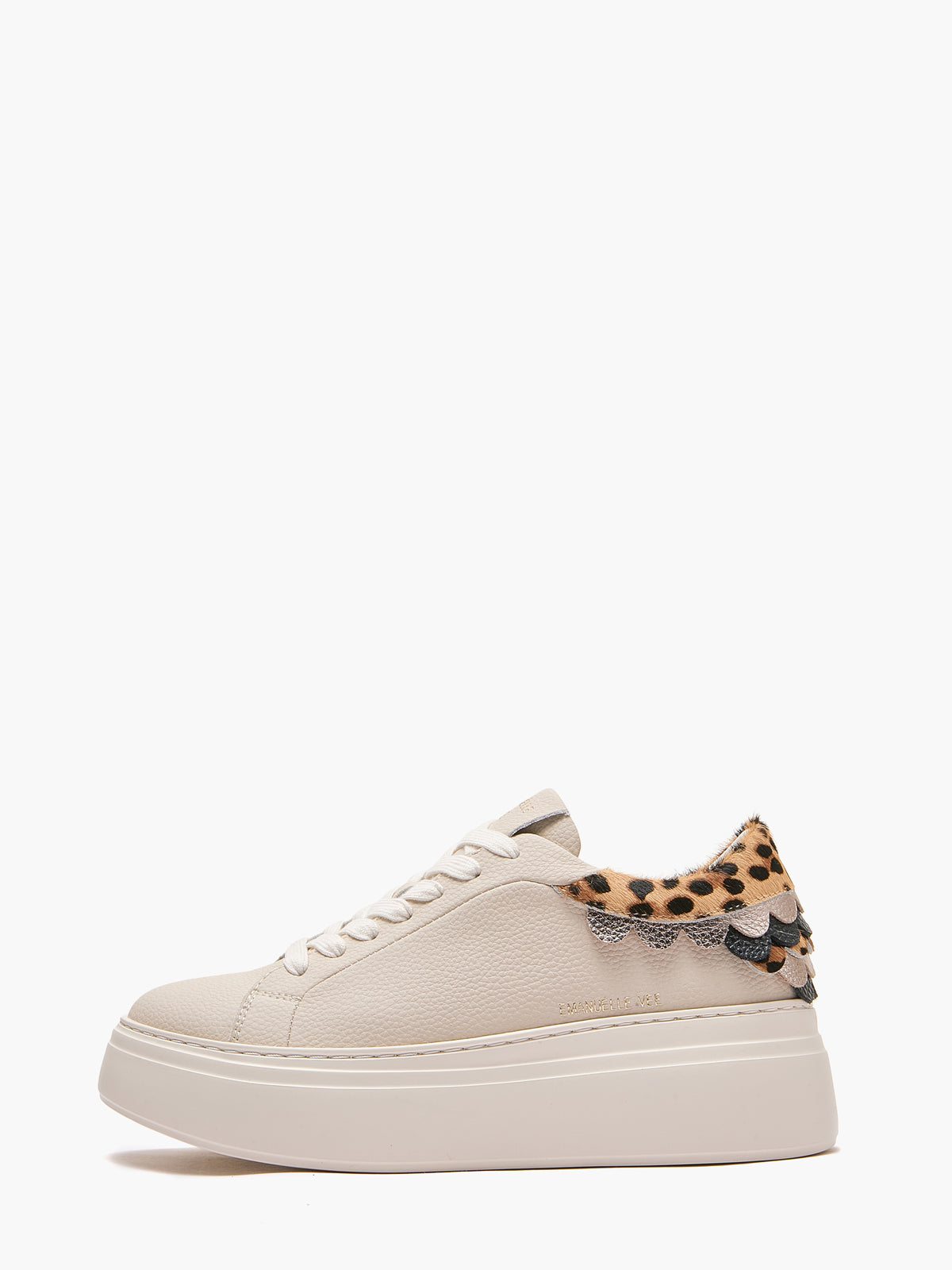 Sneakers Platform Donna Emanuélle Vee Bice 100-11 Avorio – Scarpe con Dettaglio Cavallino Maculato e Pelle Argento