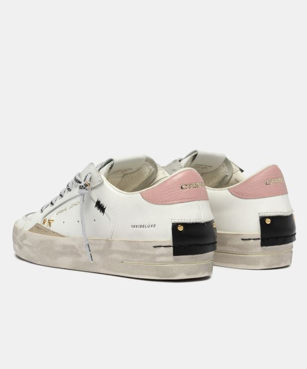Sneakers Donna Crime London Skate Baby Pink 25103AA8.10 – In Pelle Bianca con Borchie, Suede Platino e Rosa Antico