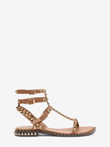 Sandalo Flat Ash Play in Pelle Cuoio con Borchie Oro
