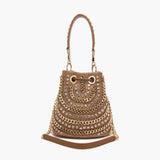 Borsa Secchiello La Carrie Mirror Color Cuoio con Dettagli a Specchio