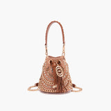Borsa Secchiello La Carrie Mirror Color Cuoio con Dettagli a Specchio