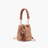 Borsa Secchiello La Carrie Mirror Color Cuoio con Dettagli a Specchio