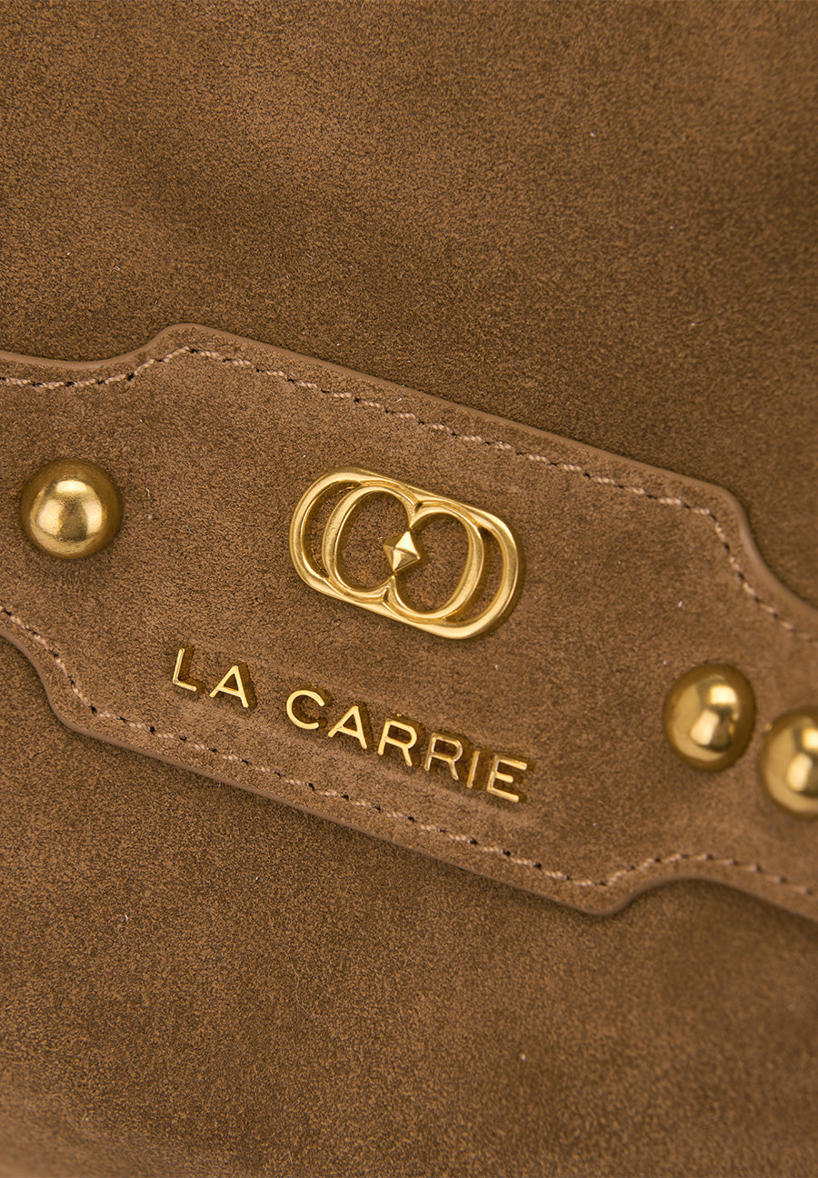 Borsa Shopping La Carrie Scamosciata Cuoio con Stampa Etnica e Frange