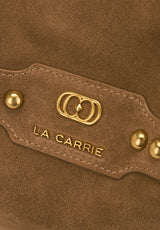 Borsa Shopping La Carrie Scamosciata Cuoio con Stampa Etnica e Frange