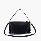 Borsa a spalla media, mezza luna con frange nera La Carrie