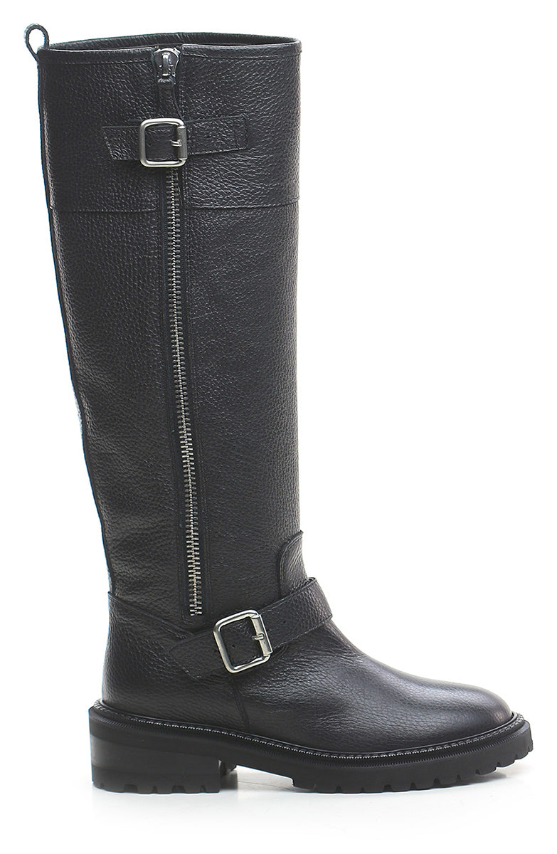 ロングブーツ VIA ROMA 15 FW24 BOOTS (4241 CAMOSCIONERO) Via Roma 15 boot in black leather with gold 