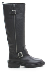 Stivale bIker nero con zip centrale e pelle martellata Via Roma 15