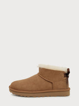 Stivali Donna UGG Classic Ultra Mini Bailey Bow Chestnut in Camoscio – Stivaletti Bassi Senza Tacco con Fiocco Posteriore