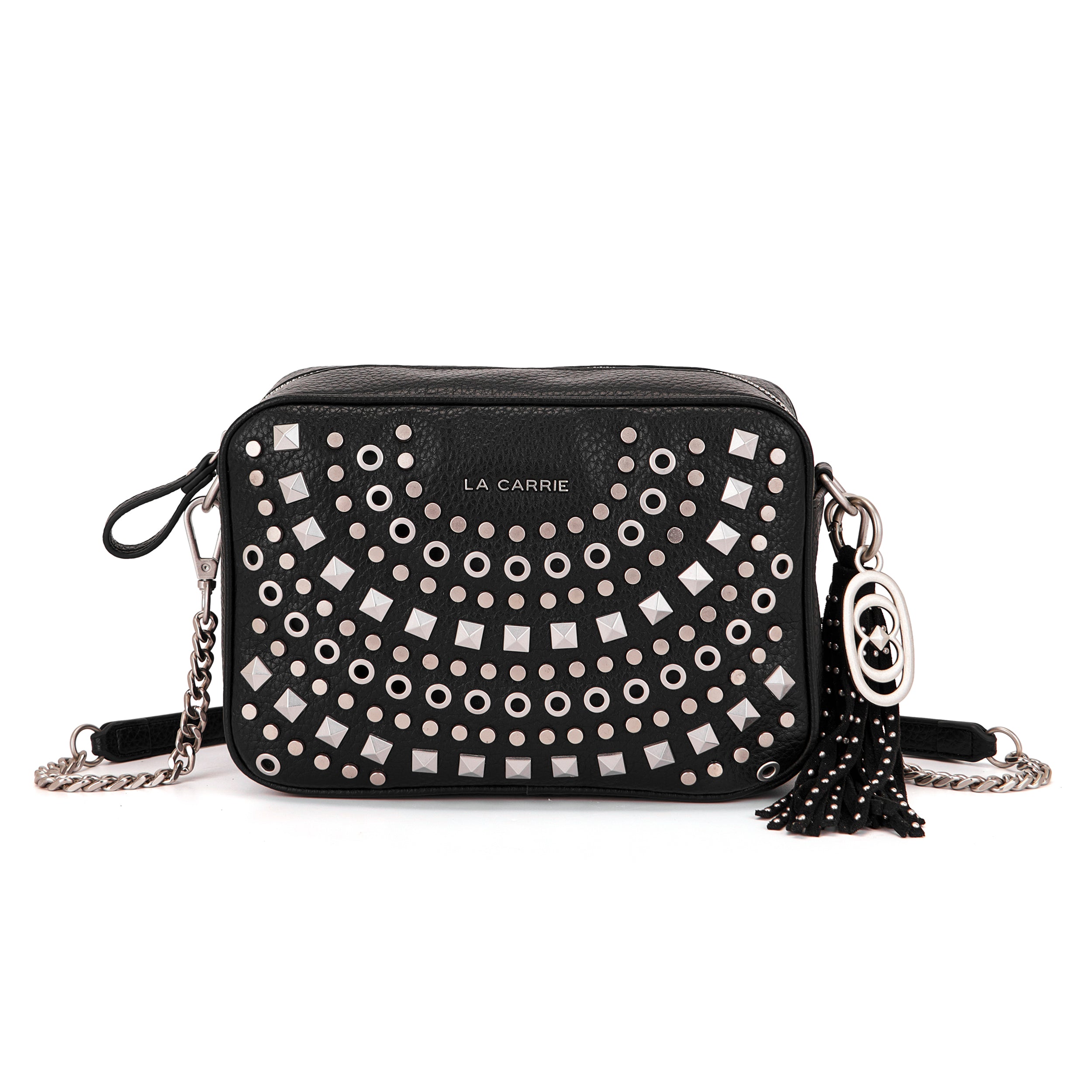 Borsa a Spalla La Carrie Solid Rettangolare in Ecopelle Nera con Borchie – Borsa Rock Chic