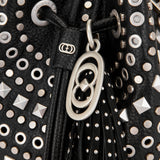 Borsa Secchiello La Carrie Solid in Ecopelle Nera con Borchie – Borsa a Spalla con Catena