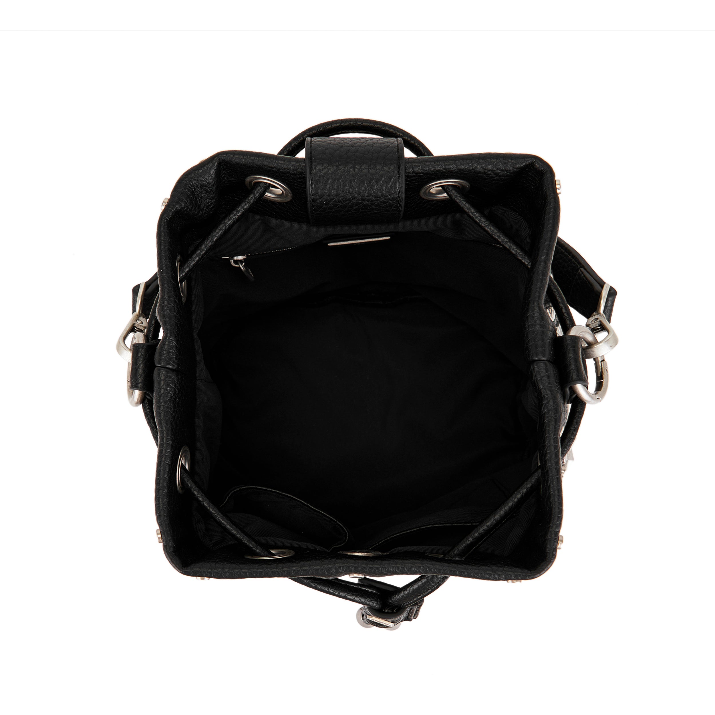 Borsa Secchiello La Carrie Solid in Ecopelle Nera con Borchie – Borsa a Spalla con Catena