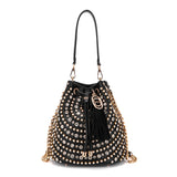Borsa Secchiello La Carrie Andromeda in Ecopelle – Borsa a Spalla con Borchie e Strass