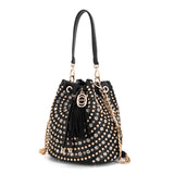 Borsa Secchiello La Carrie Andromeda in Ecopelle – Borsa a Spalla con Borchie e Strass