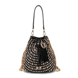 Borsa Secchiello La Carrie Andromeda in Ecopelle – Borsa a Spalla con Borchie e Strass