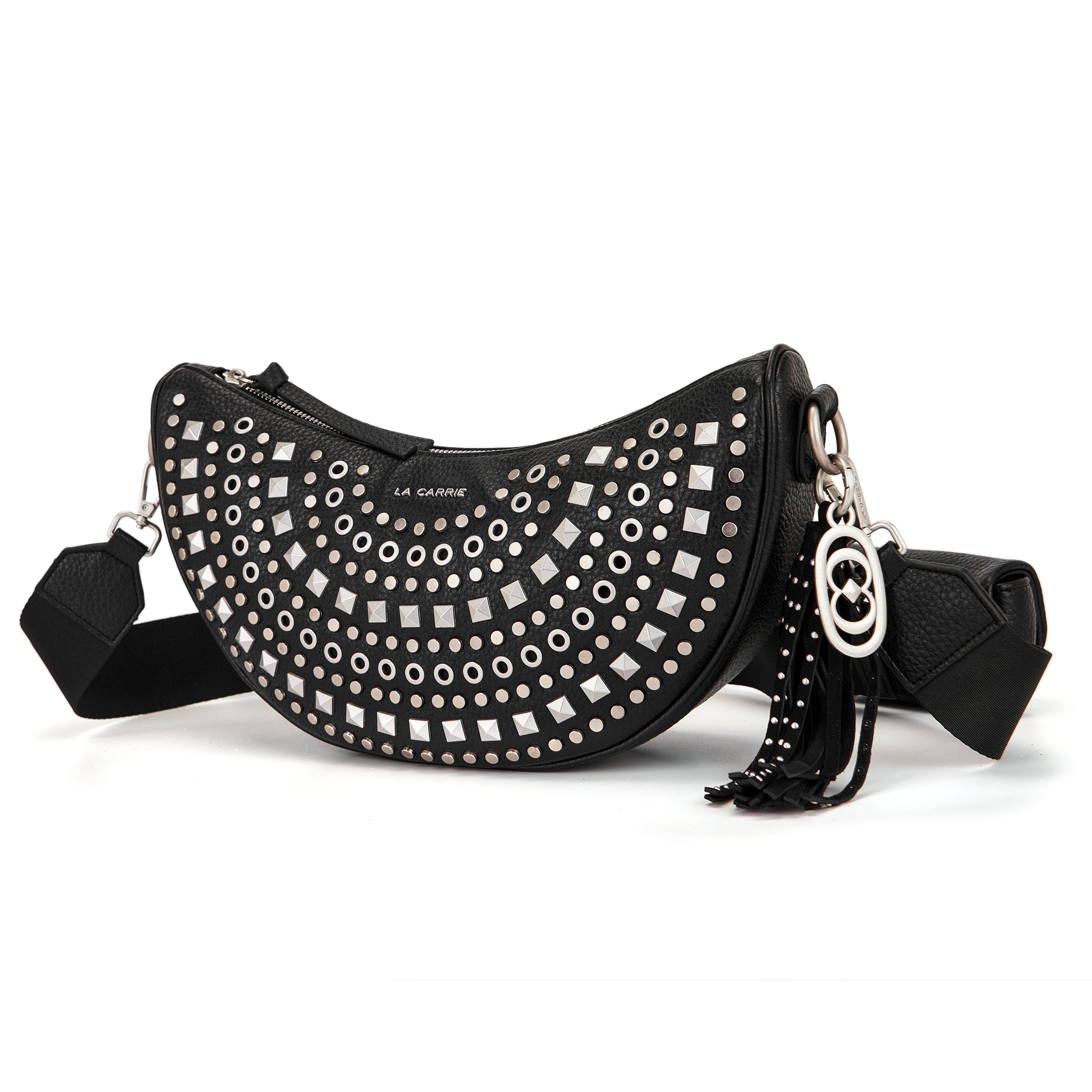 Borsa a Spalla La Carrie Solid in Ecopelle Nera con Borchie – Borsa Mezzaluna Rock