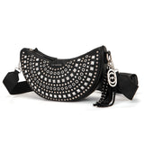 Borsa a Spalla La Carrie Solid in Ecopelle Nera con Borchie – Borsa Mezzaluna Rock