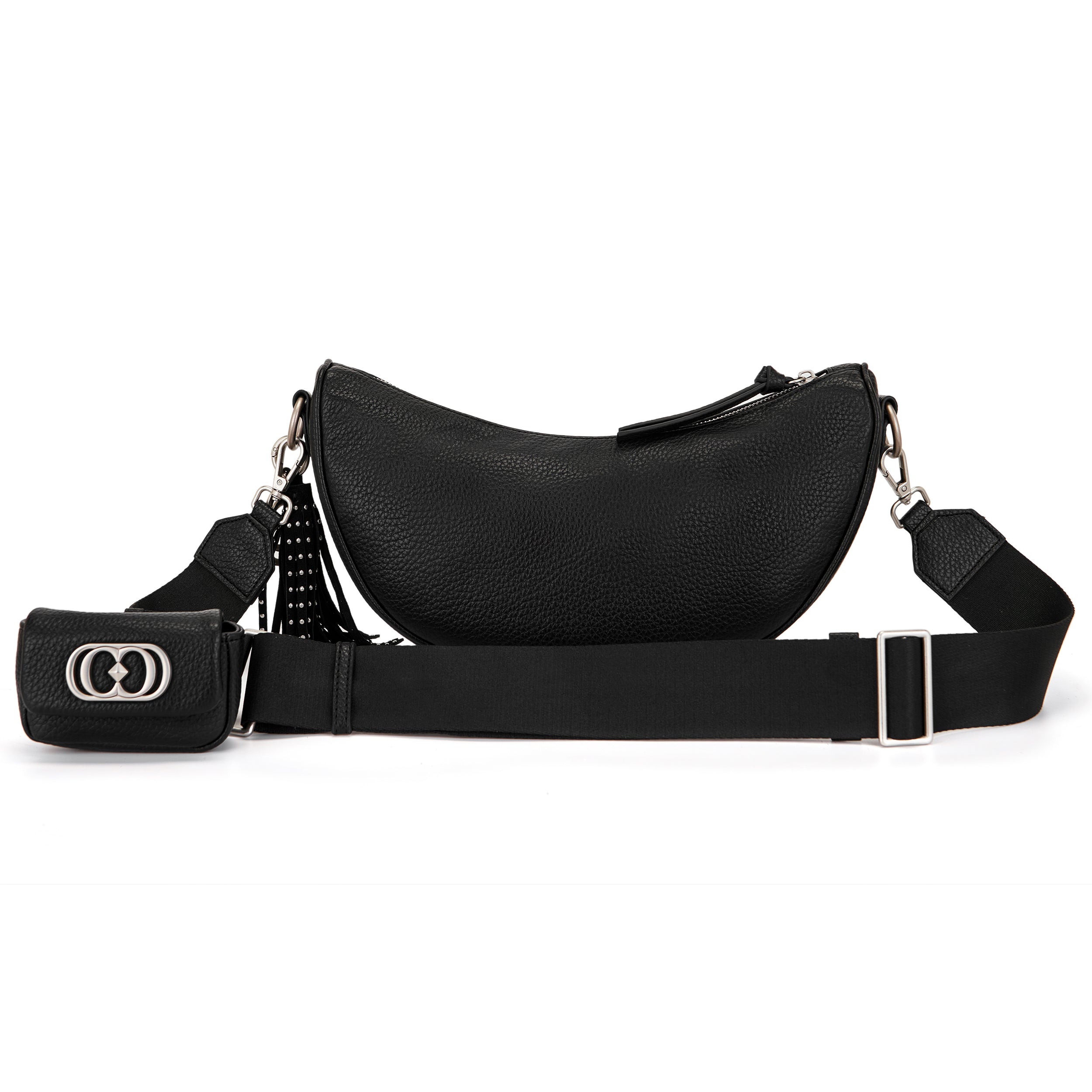 Borsa a Spalla La Carrie Solid in Ecopelle Nera con Borchie – Borsa Mezzaluna Rock
