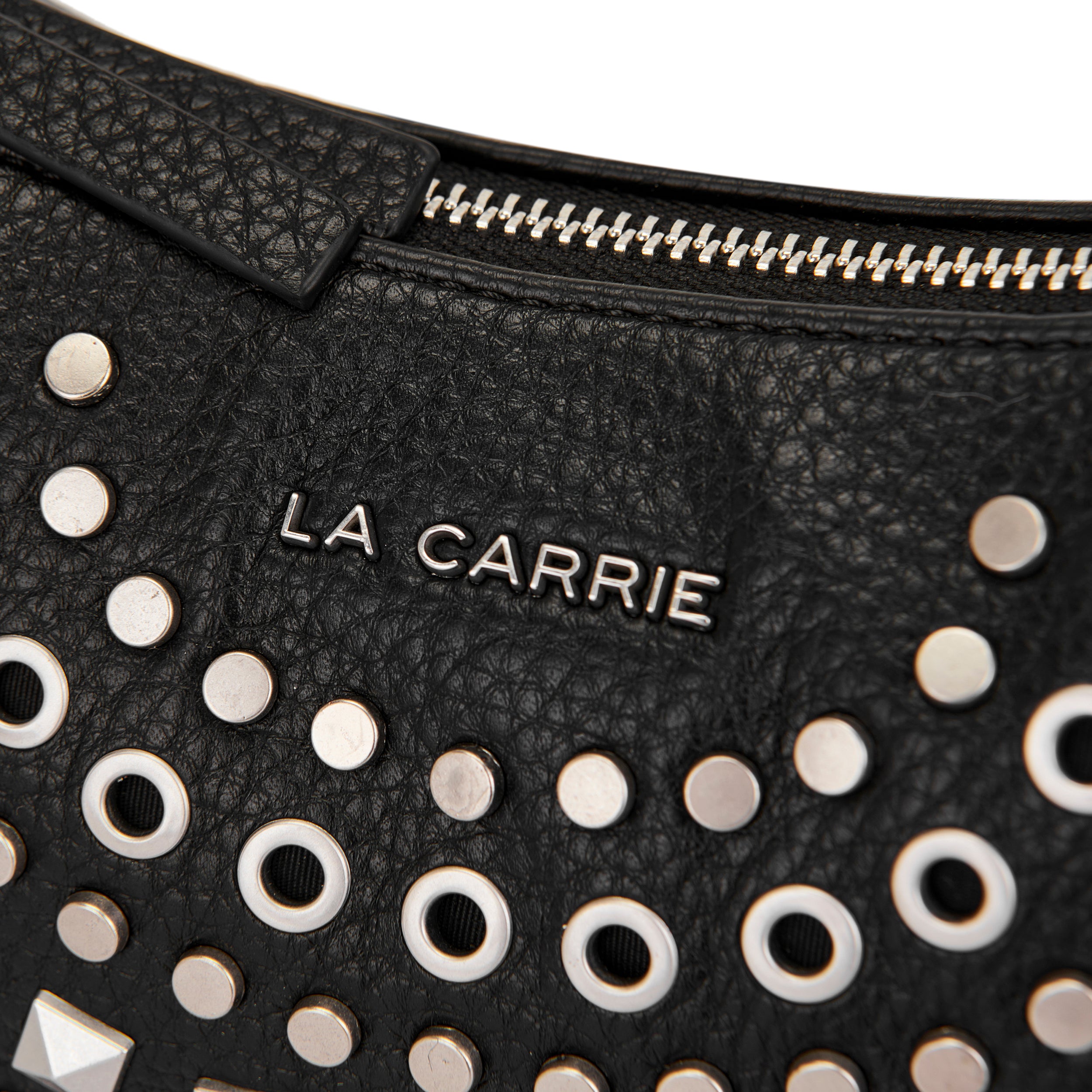 Borsa a Spalla La Carrie Solid in Ecopelle Nera con Borchie – Borsa Mezzaluna Rock
