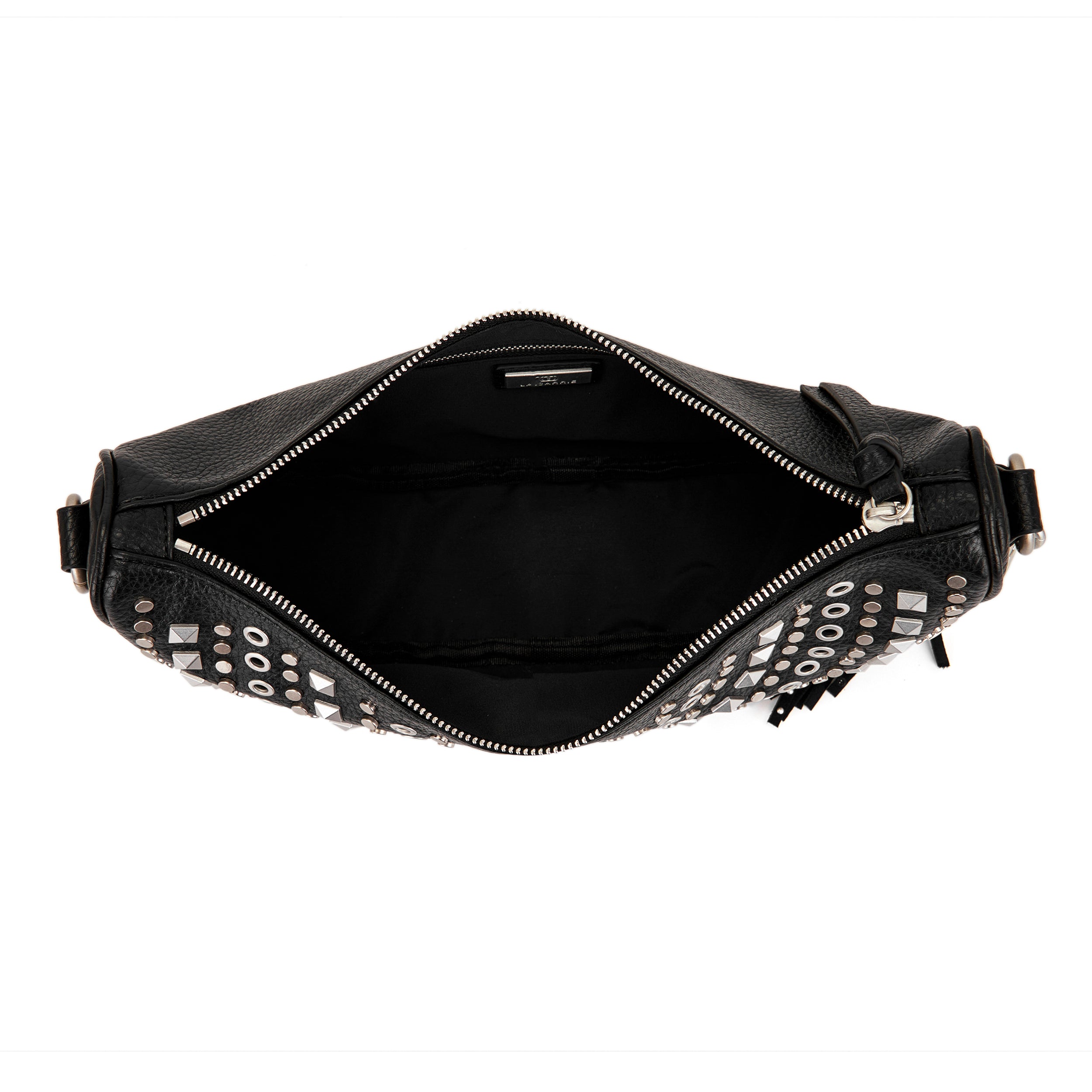 Borsa a Spalla La Carrie Solid in Ecopelle Nera con Borchie – Borsa Mezzaluna Rock