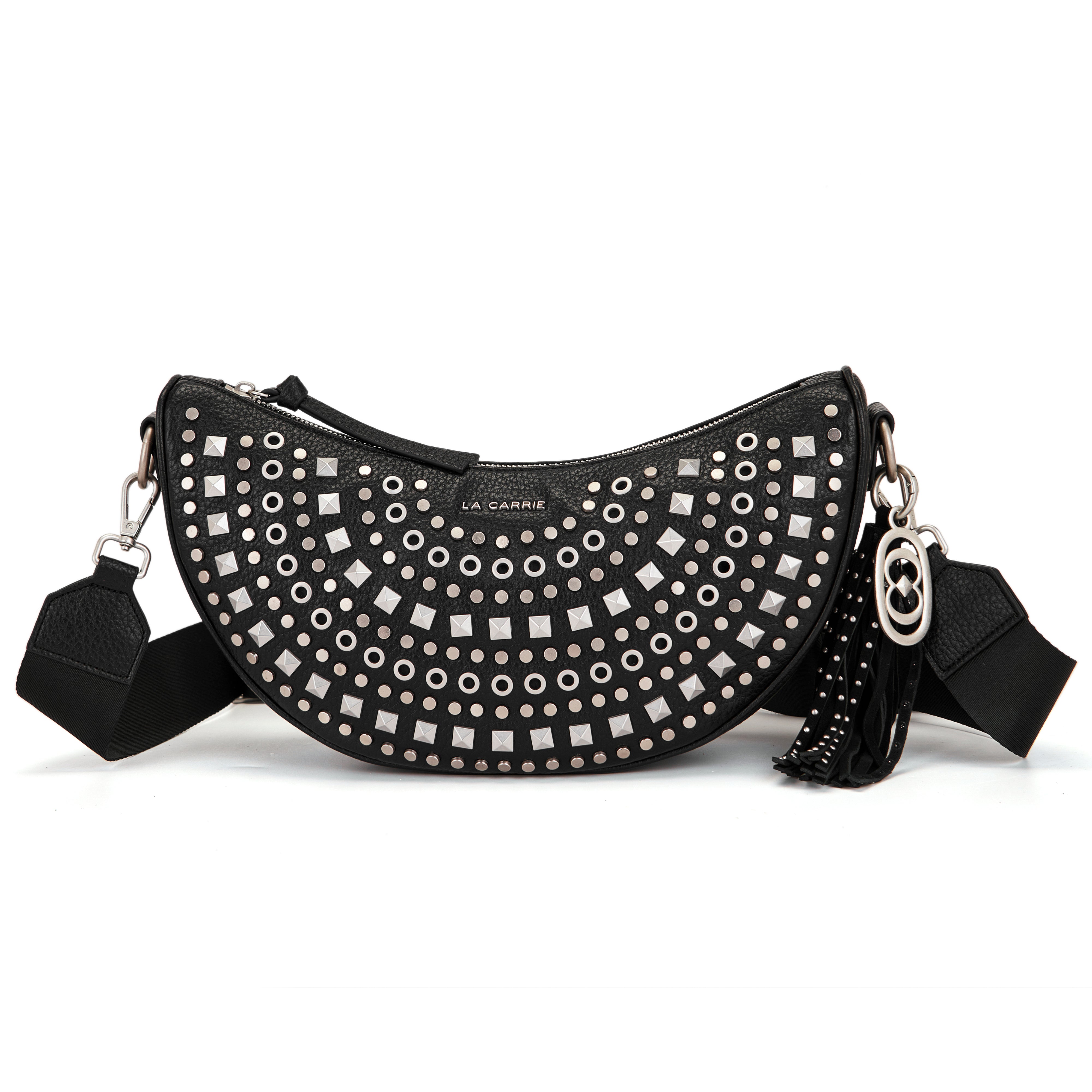 Borsa a Spalla La Carrie Solid in Ecopelle Nera con Borchie – Borsa Mezzaluna Rock