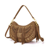 Borsa a Spalla La Carrie Appallosa in Camoscio Cuoio con Frange – Borsa Mezzaluna Boho Chic