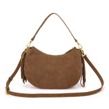 Borsa a Spalla La Carrie Appallosa in Camoscio Cuoio con Frange – Borsa Mezzaluna Boho Chic