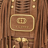 Borsa Secchiello La Carrie in Camoscio Marrone con Frange – Borsa a Spalla con Borchie