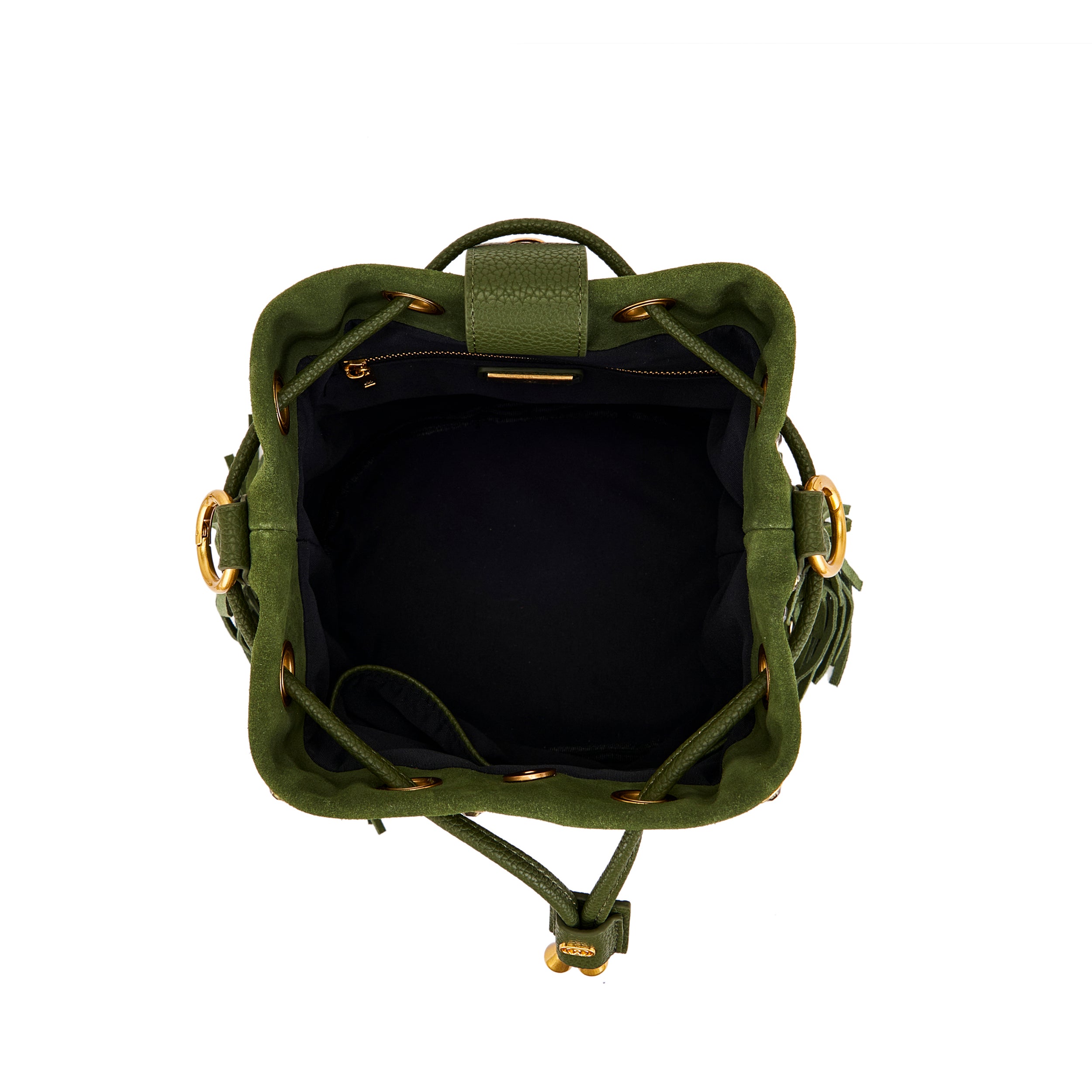 Borsa Secchiello La Carrie Andromeda in Camoscio Verde con Strass – Borsa a Spalla con Borchie e Cristalli