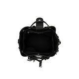Borsa Secchiello La Carrie Rock in Pelle Bottalata Nera con Frange e Strass – Secchiello con Tracolla