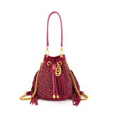 Borsa Secchiello La Carrie Andromeda in Camoscio Bordeaux – Borsa a Spalla con Borchie e Strass (Copia)