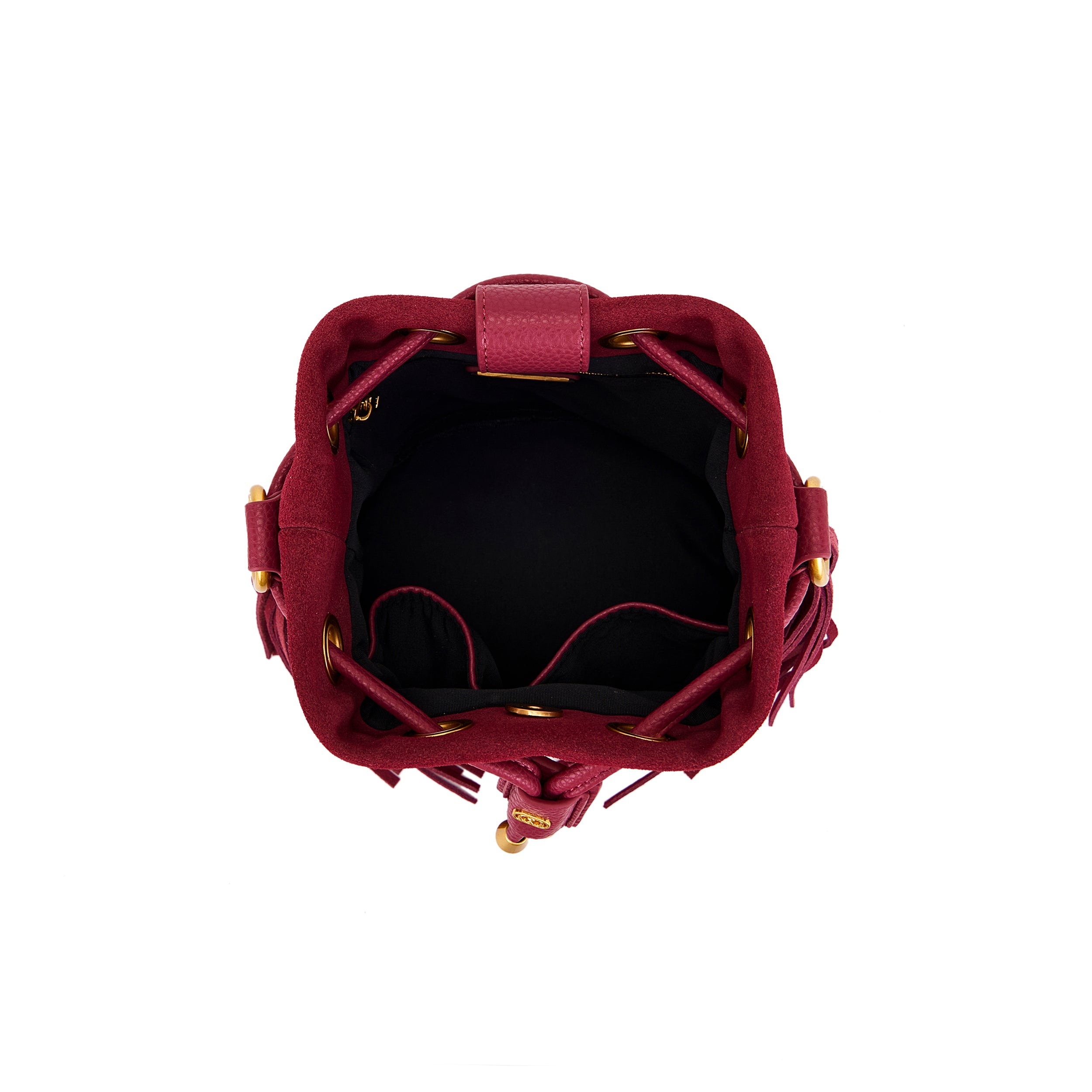 Borsa Secchiello La Carrie Andromeda in Camoscio Bordeaux – Borsa a Spalla con Borchie e Strass