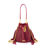 Borsa Secchiello La Carrie Andromeda in Camoscio Bordeaux – Borsa a Spalla con Borchie e Strass
