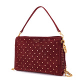 Borsa a Spalla La Carrie Downtown in Camoscio Bordeaux con Borchie – Borsa Rettangolare con Tracolla a Catena