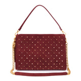 Borsa a Spalla La Carrie Downtown in Camoscio Bordeaux con Borchie – Borsa Rettangolare con Tracolla a Catena