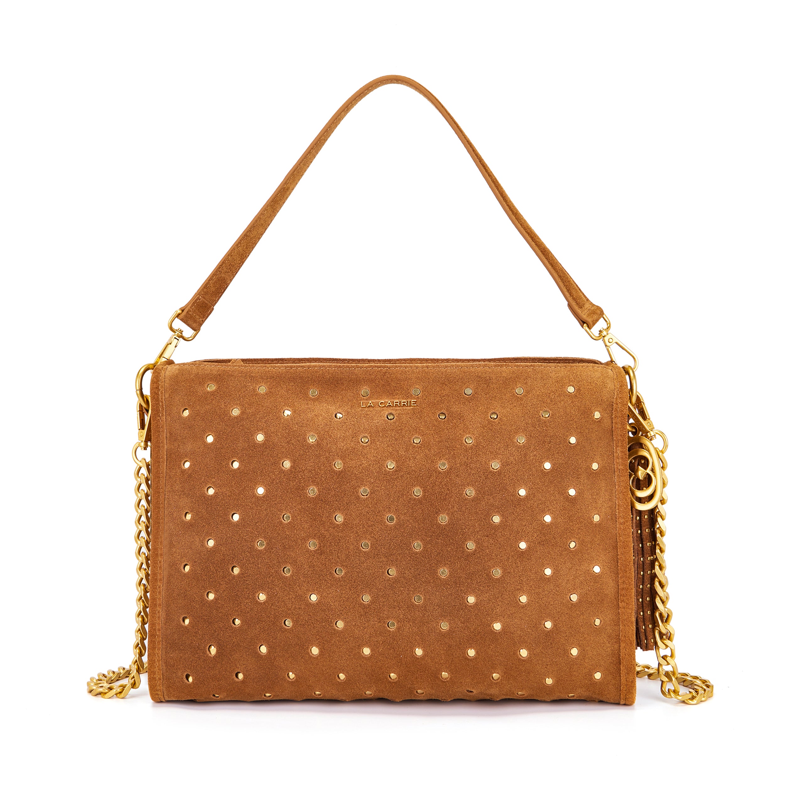 Borsa a Spalla La Carrie Downtown in Camoscio con Borchie – Borsa Rettangolare con Tracolla a Catena