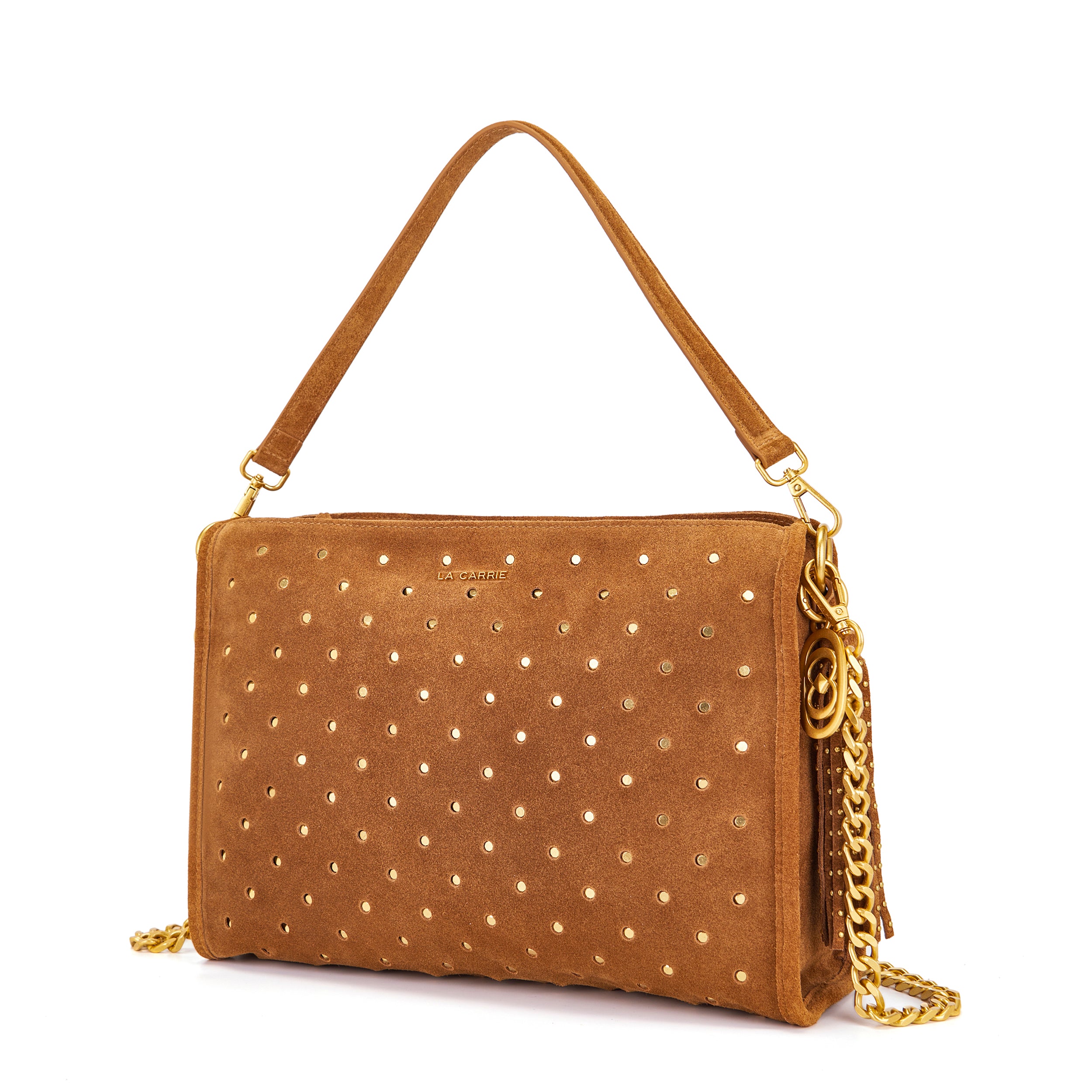 Borsa a Spalla La Carrie Downtown in Camoscio con Borchie – Borsa Rettangolare con Tracolla a Catena